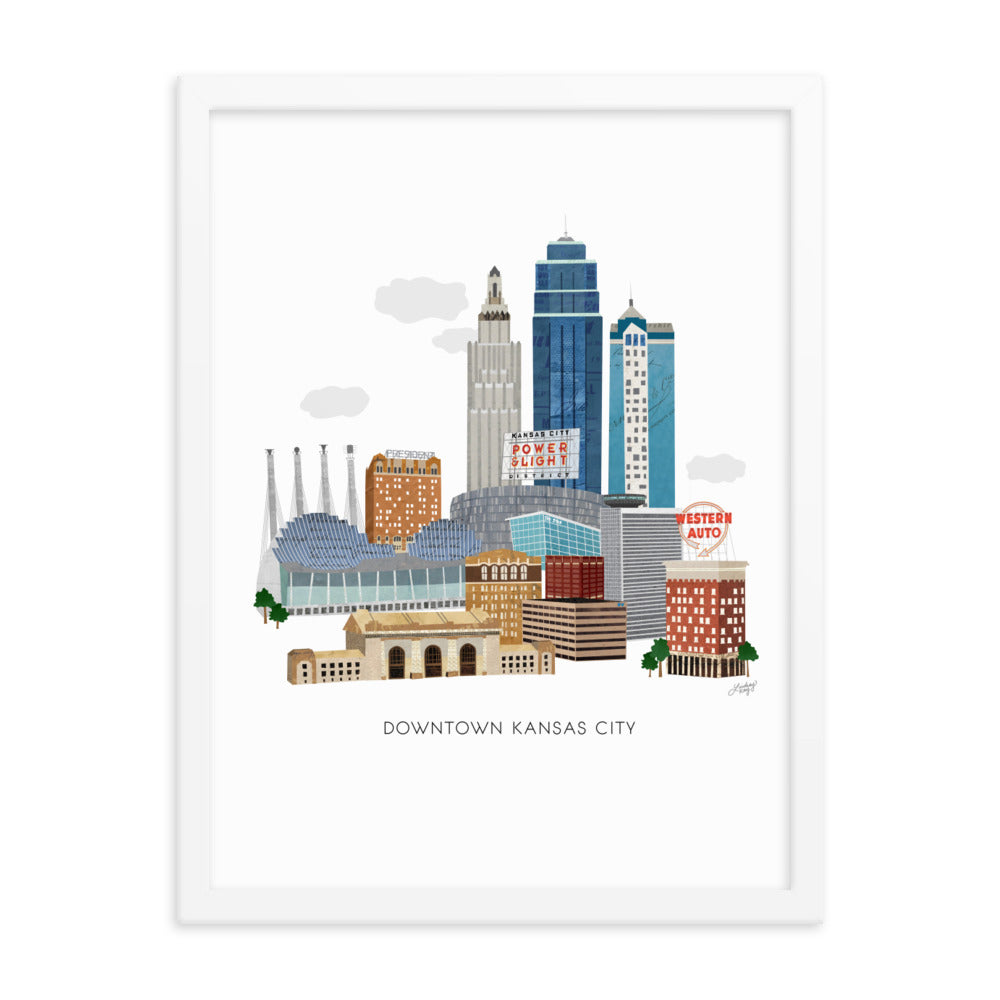 Downtown Kansas City Skyline Illustration - Framed Matte Print - Lindsey Kay Collective