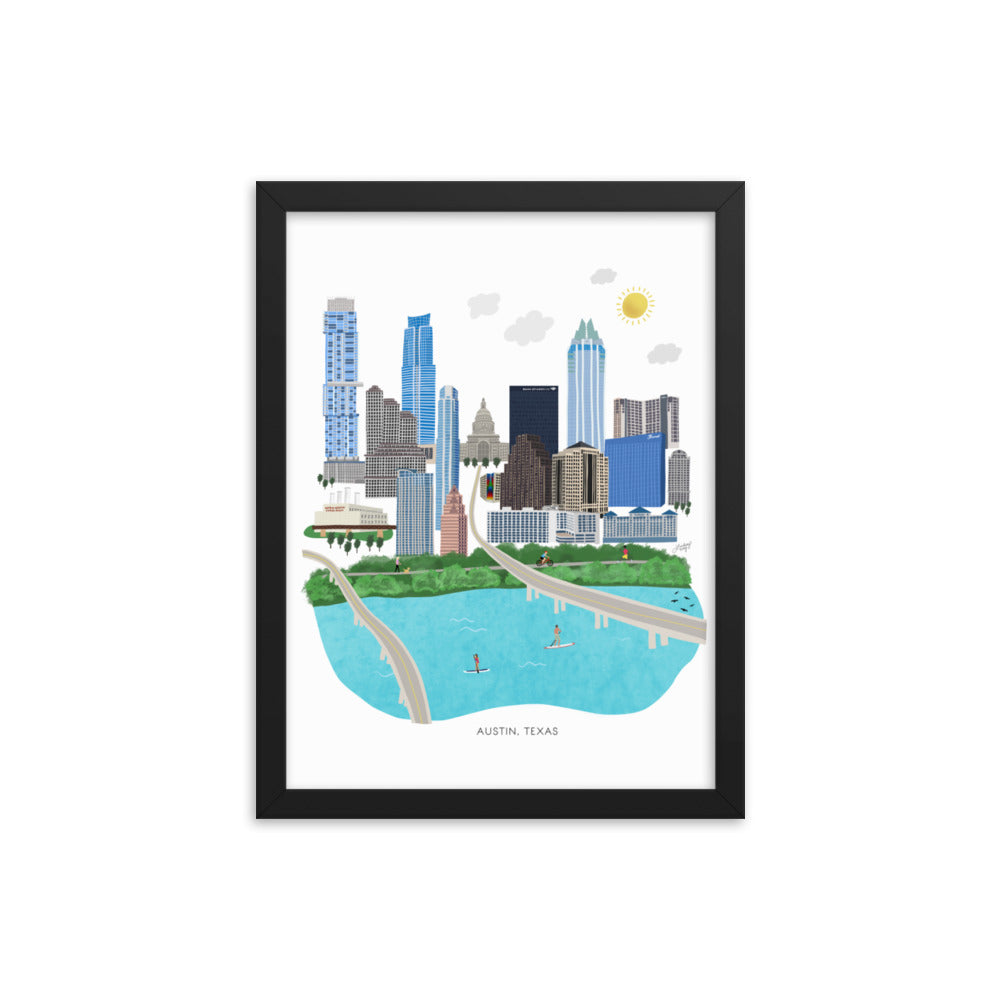 Austin Texas Illustration - Framed Matte Art Print
