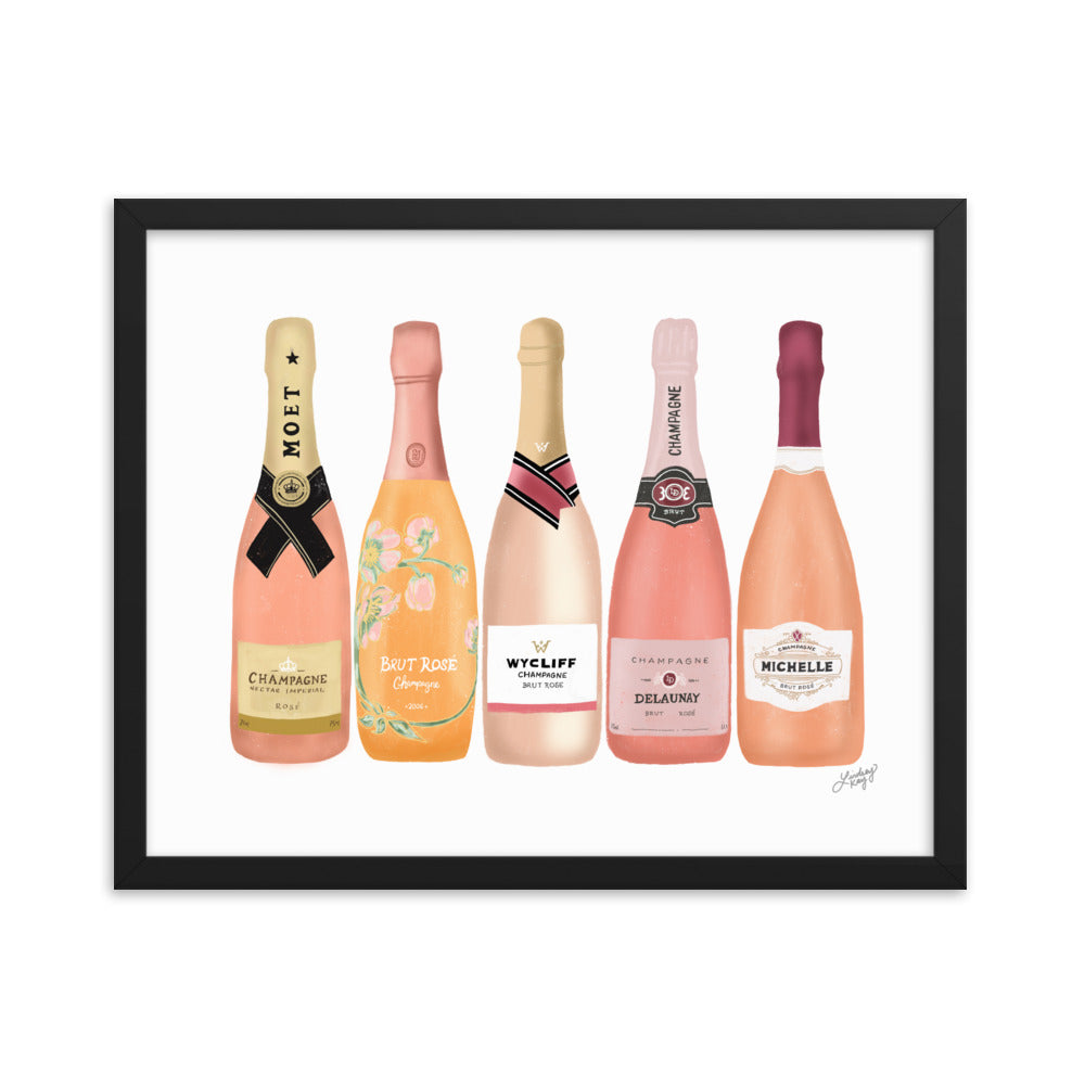 Rose Champagne Bottles Illustration - Framed Matte Poster - Lindsey Kay Collective
