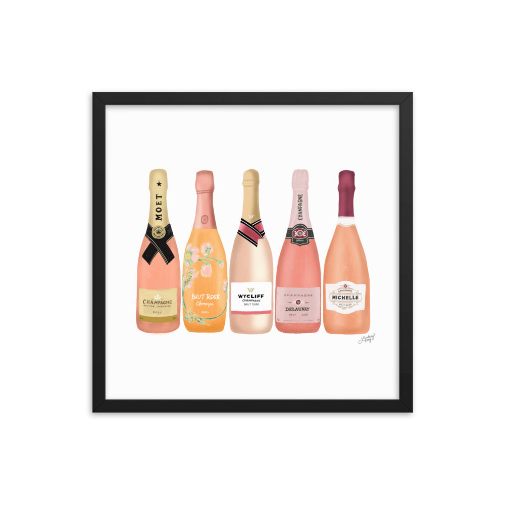 Illustration de bouteilles de champagne rose - Affiche mate encadrée