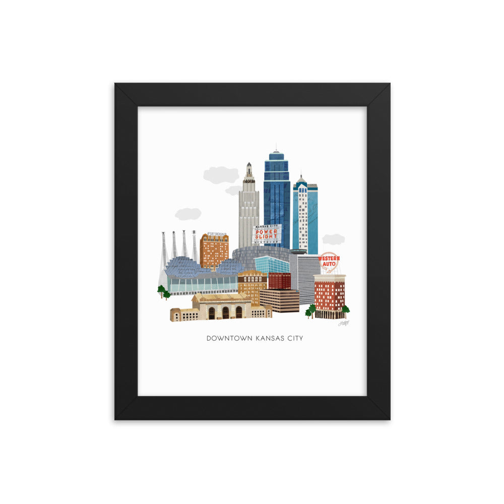 Downtown Kansas City Skyline Illustration - Framed Matte Print - Lindsey Kay Collective