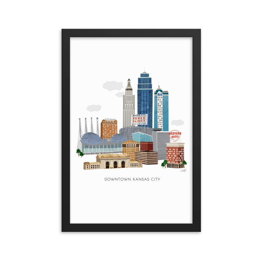 Downtown Kansas City Skyline Illustration - Framed Matte Print - Lindsey Kay Collective