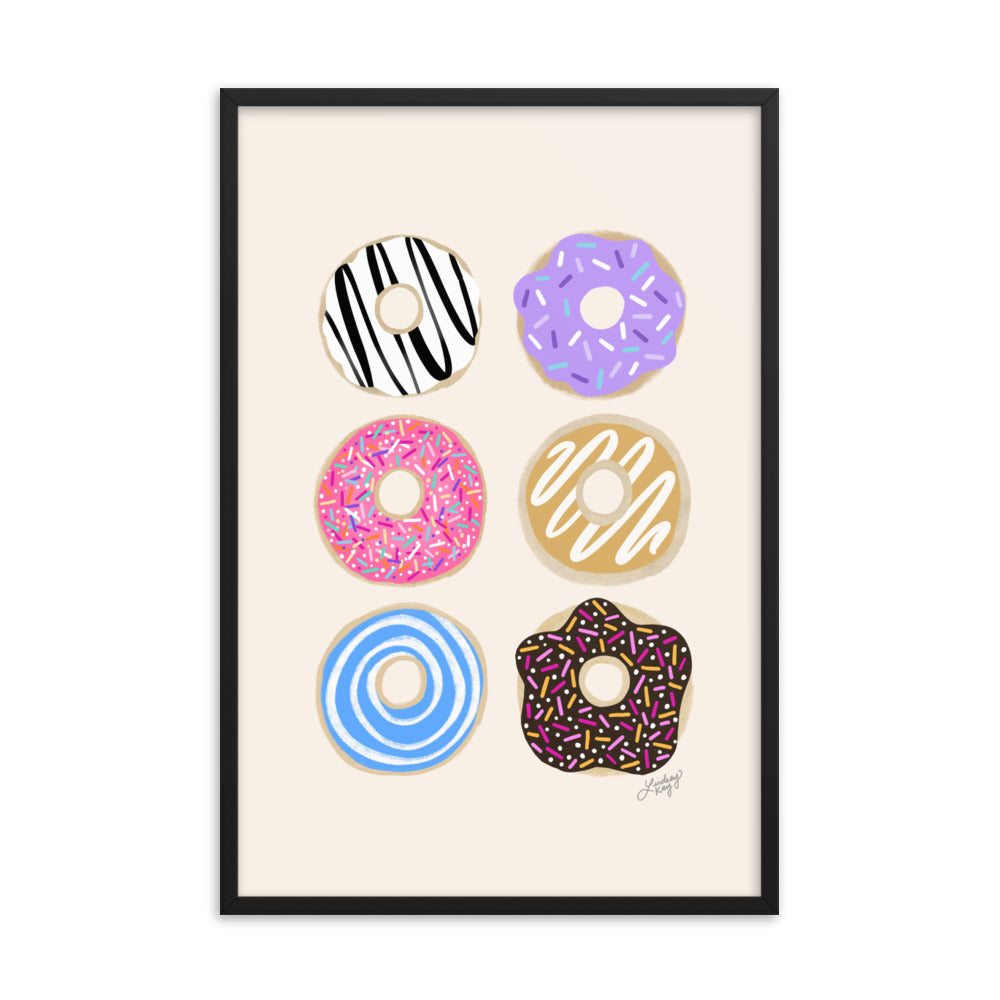 Ilustración colorida de donas - Lámina mate enmarcada