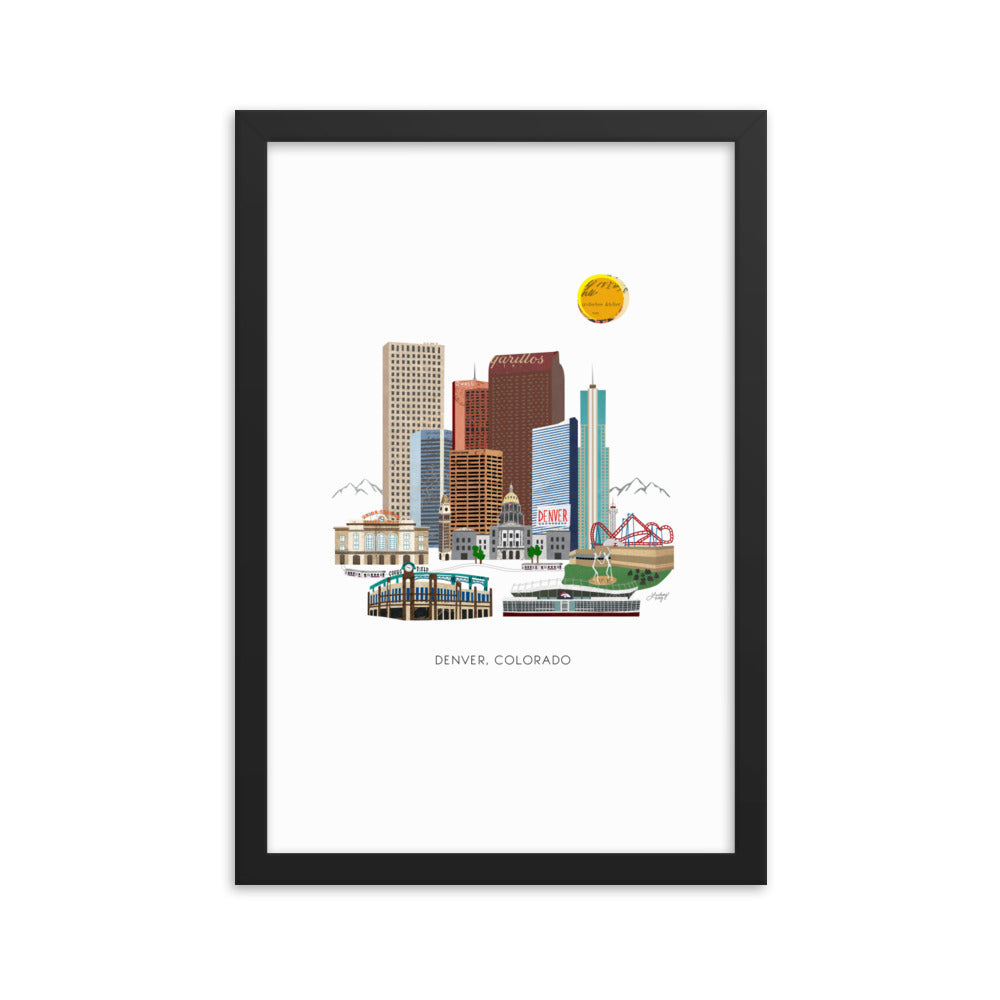 Ilustración del centro de Denver - Impresión mate enmarcada