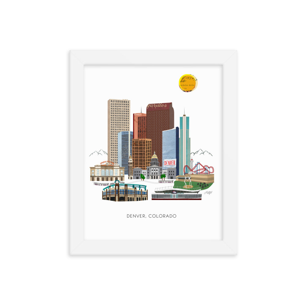 Downtown Denver Skyline Illustration - Framed Matte Print - Lindsey Kay Collective