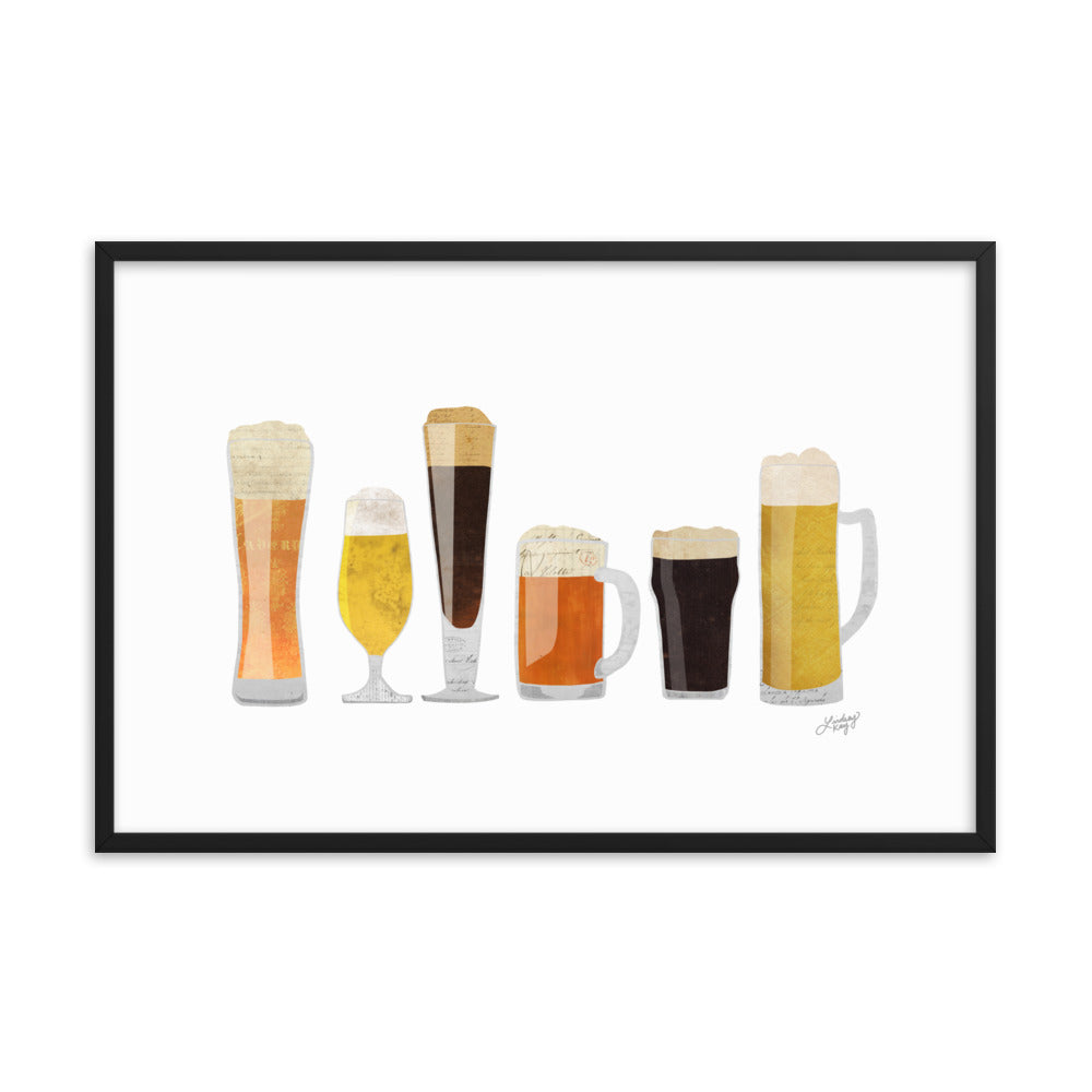 Beer Glasses Illustration - Framed Matte Print
