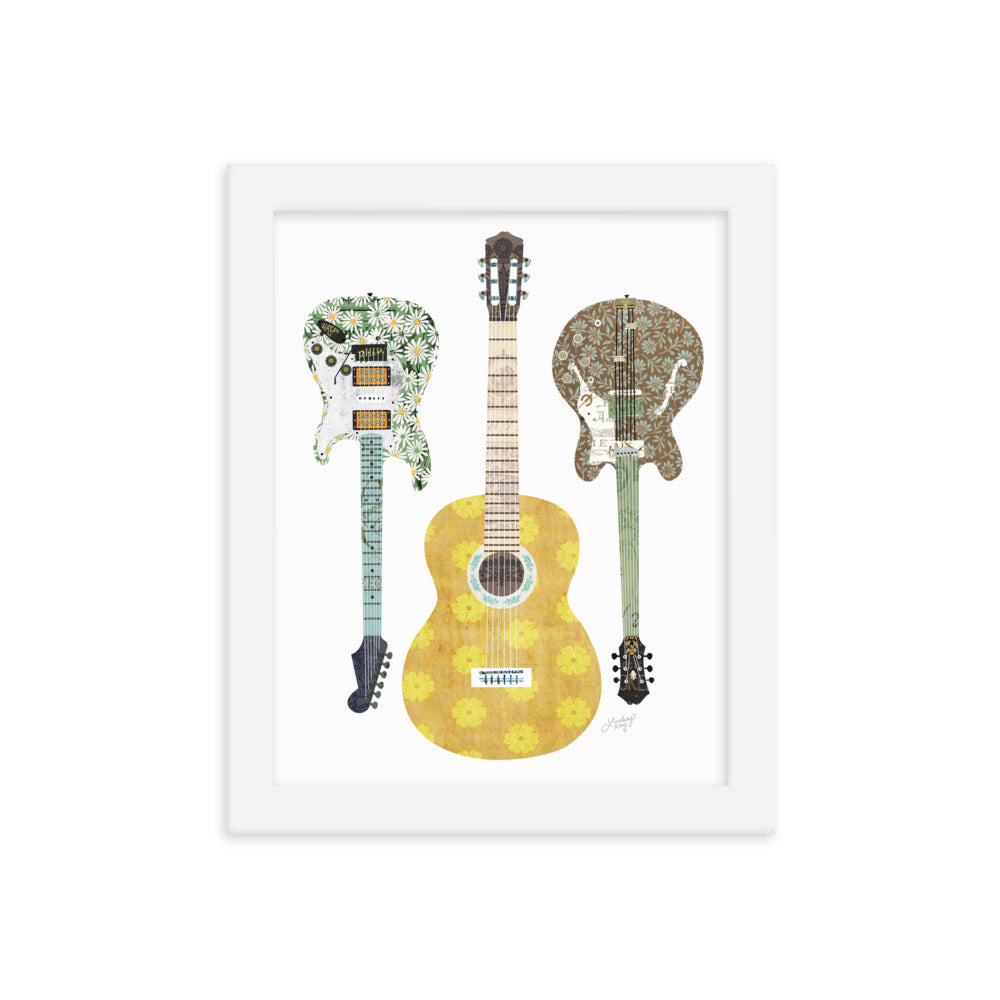 Retro Guitars Collage Illustration - Framed Matte Print - Lindsey Kay Collective