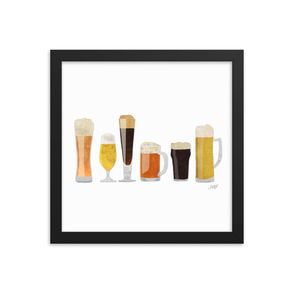 Beer Glasses Illustration - Framed Matte Print
