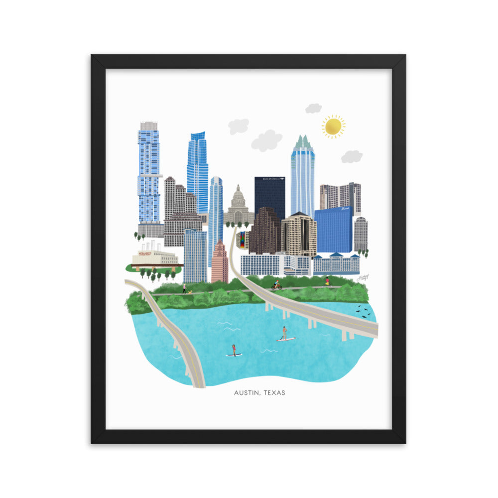 Austin Texas Illustration - Framed Matte Art Print - Lindsey Kay Collective