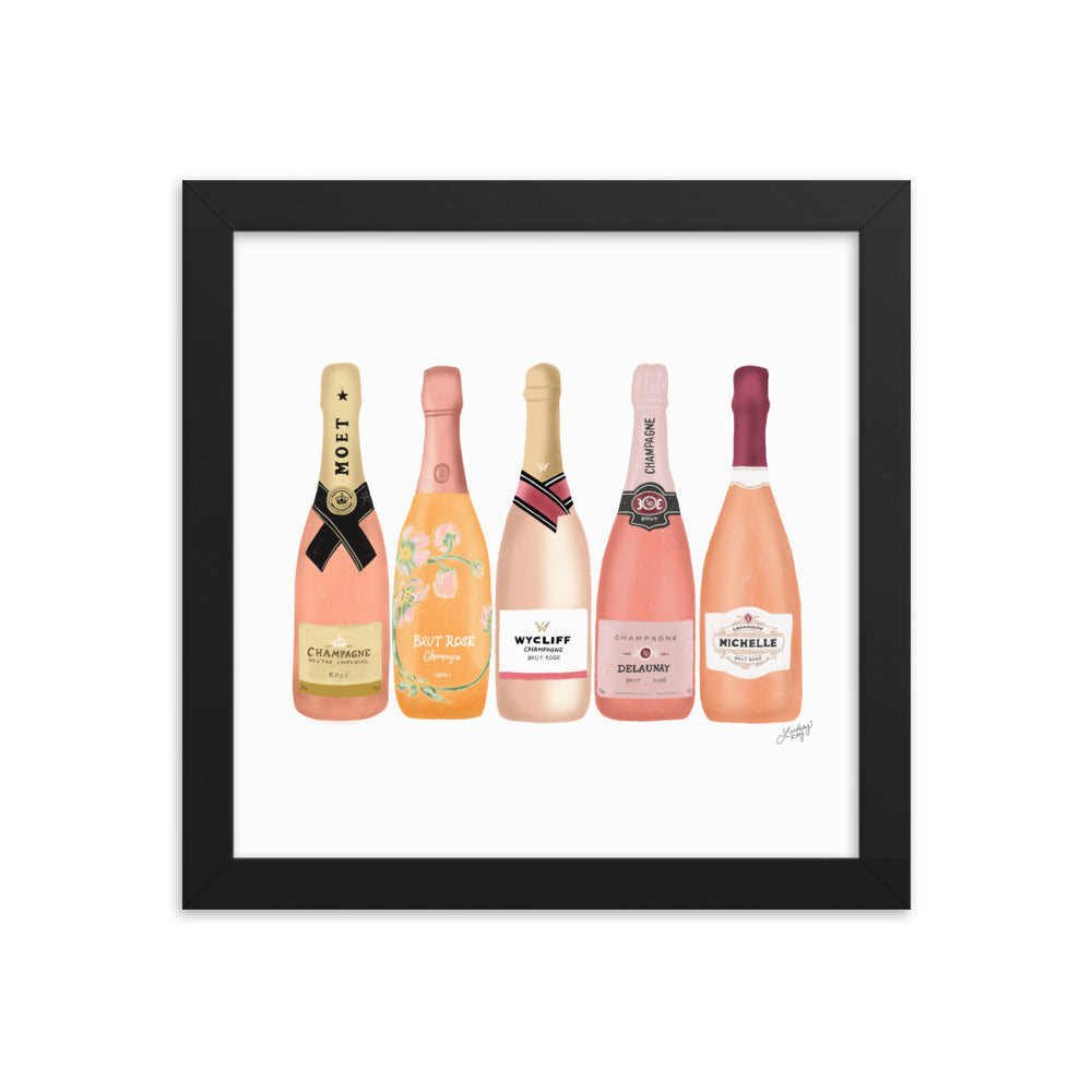 Illustration de bouteilles de champagne rose - Affiche mate encadrée