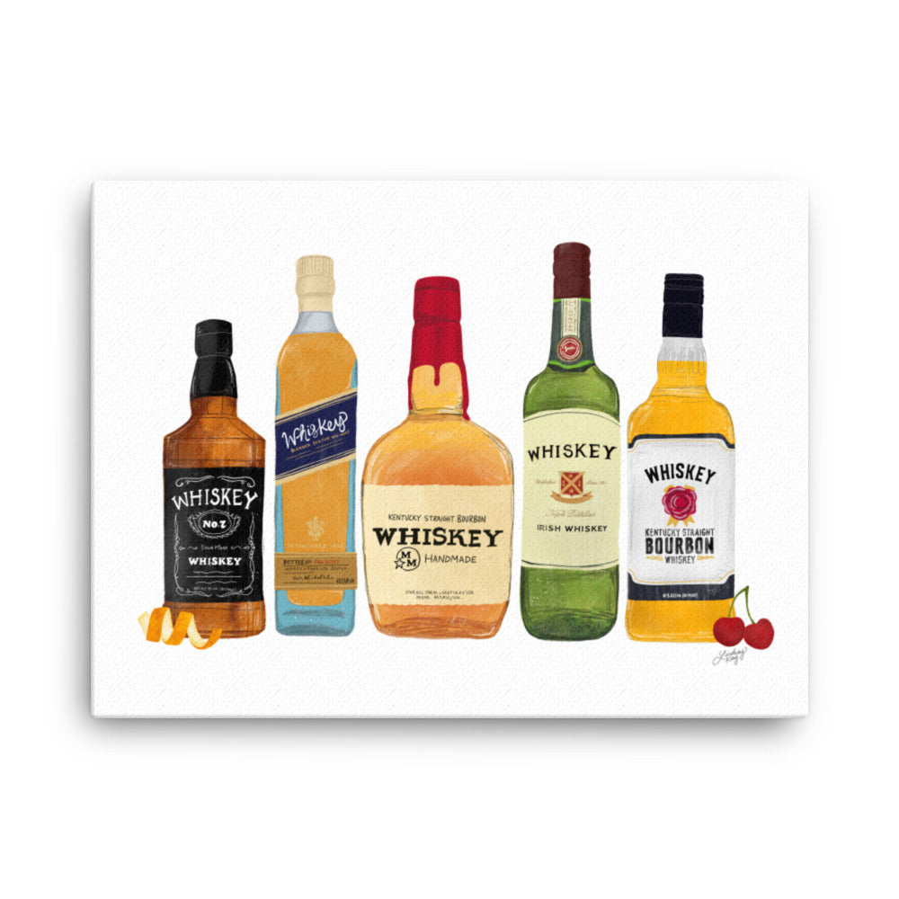 Whiskey Bottles Illustration - Canvas