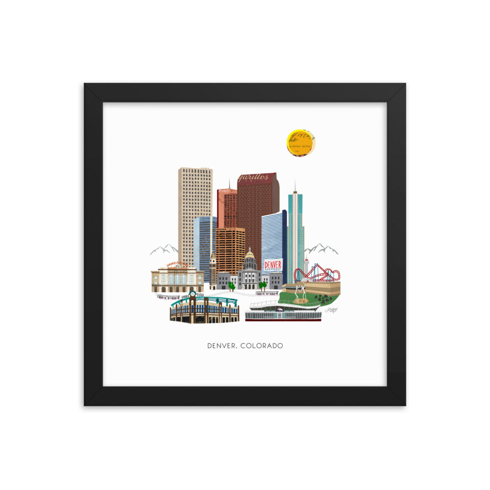 Ilustración del centro de Denver - Impresión mate enmarcada