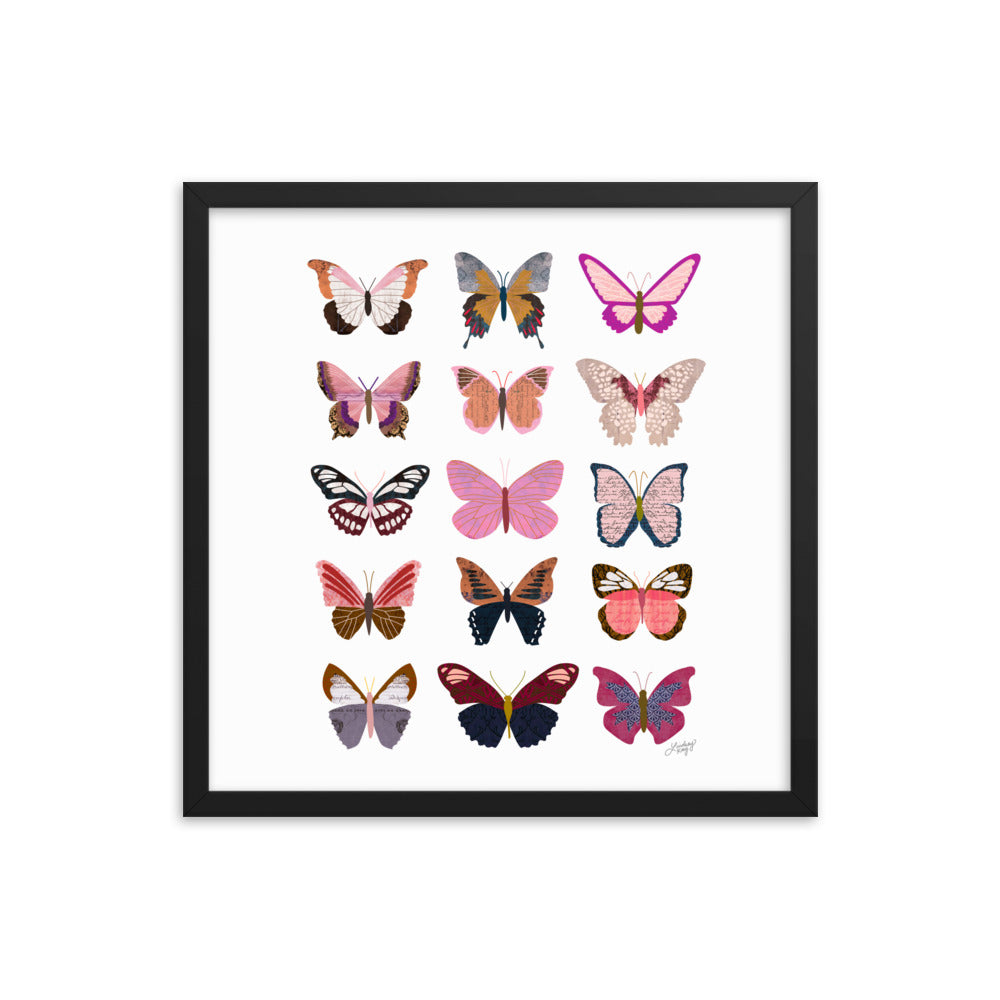 Pink Butterflies Collage - Framed Matte Print