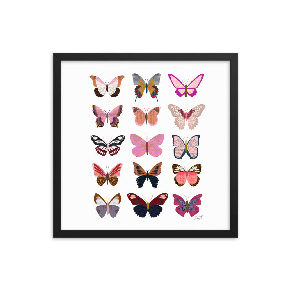 Pink Butterflies Illustration Collage - Framed Matte Print - Lindsey Kay Collective