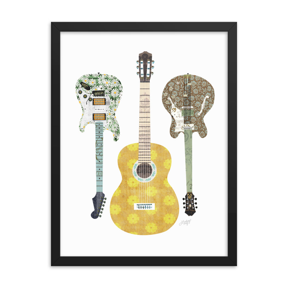 Retro Guitars Collage Illustration - Framed Matte Print - Lindsey Kay Collective