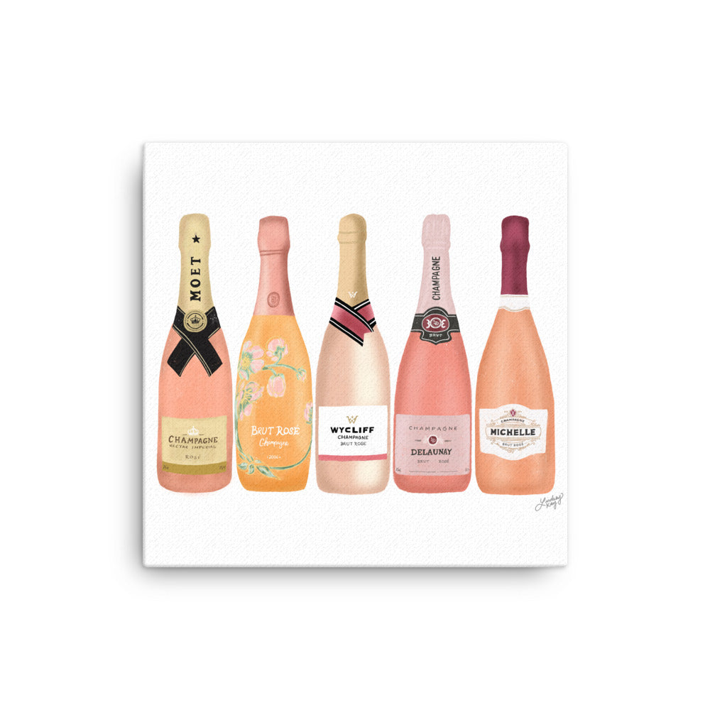 Rose Champagne Bottles Illustration - Canvas