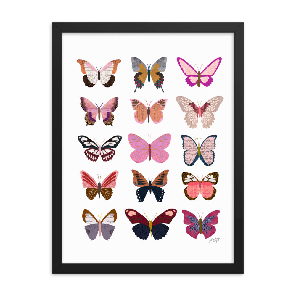 Collage de papillons roses - Impression mate encadrée