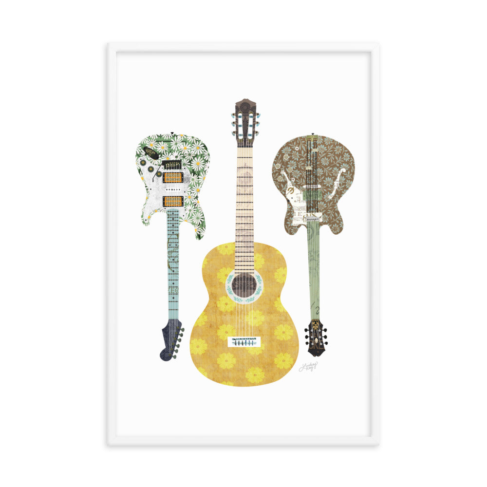 Retro Guitars Collage Illustration - Framed Matte Print - Lindsey Kay Collective