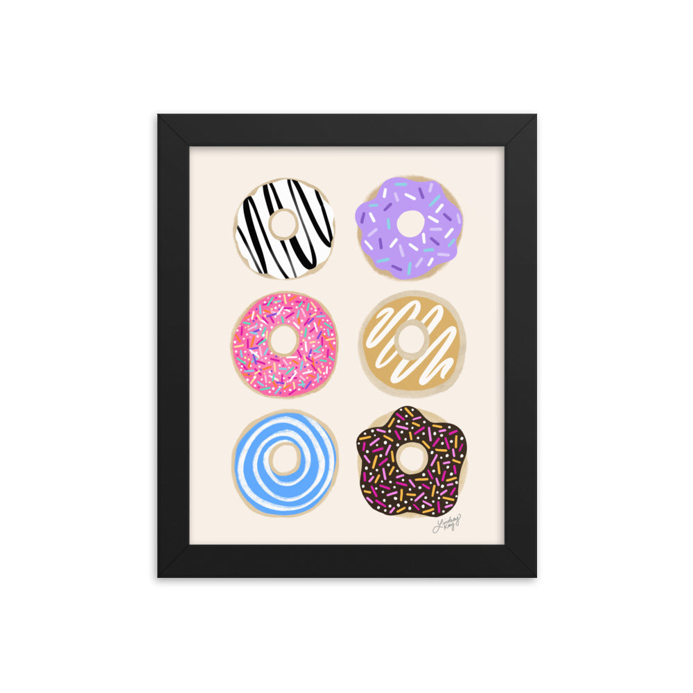 Ilustración colorida de donas - Lámina mate enmarcada