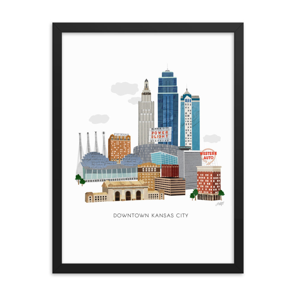 Downtown Kansas City Skyline Illustration - Framed Matte Print - Lindsey Kay Collective