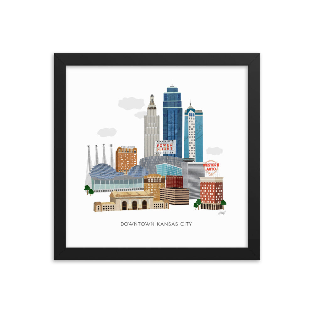 Downtown Kansas City Skyline Illustration - Framed Matte Print - Lindsey Kay Collective