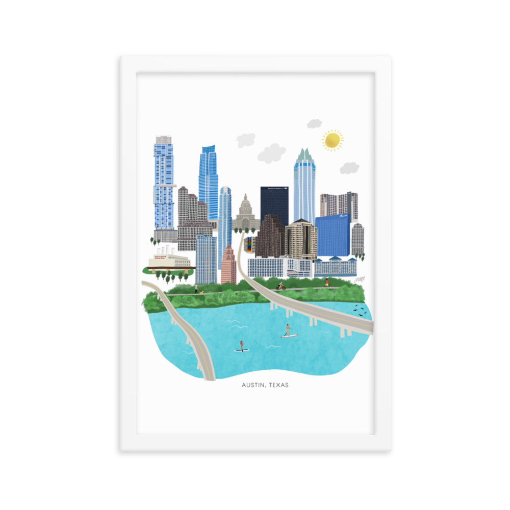 Austin Texas Illustration - Framed Matte Art Print - Lindsey Kay Collective