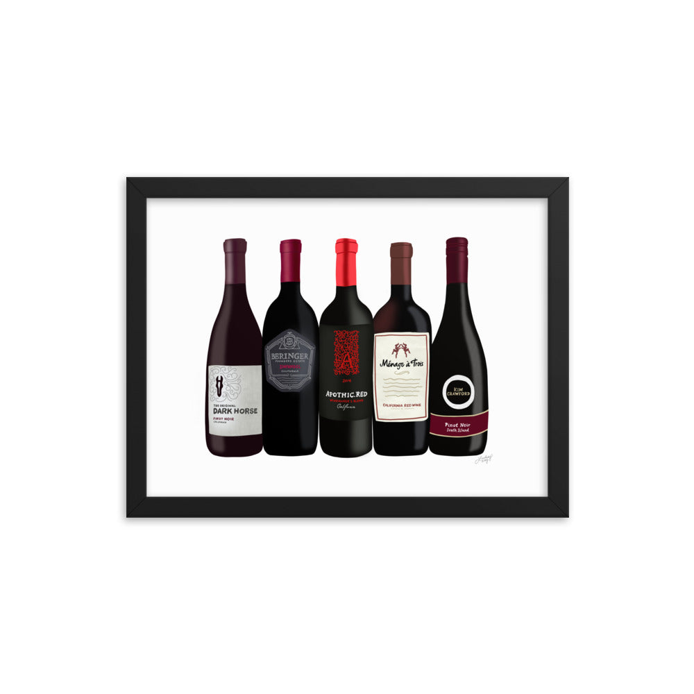 Red Wine Bottles Illustration - Framed Matte Print - Lindsey Kay Collective