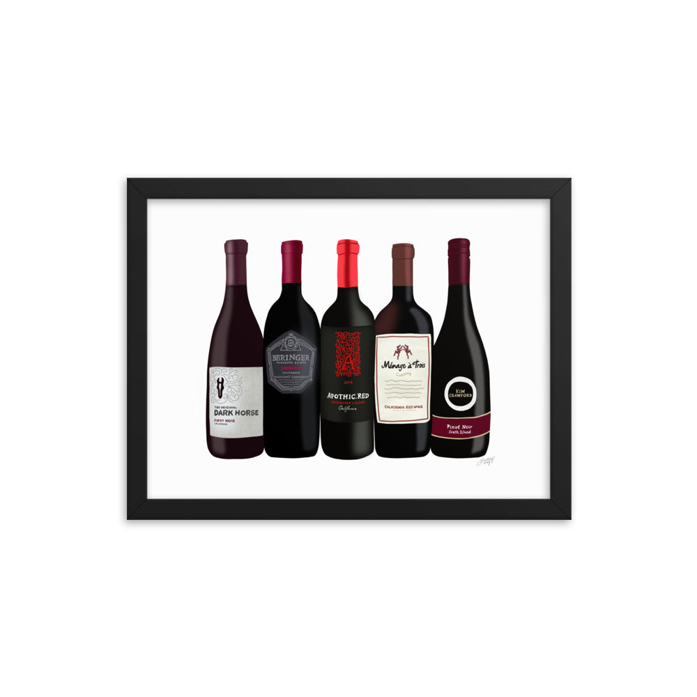 Red Wine Bottles Illustration - Framed Matte Print