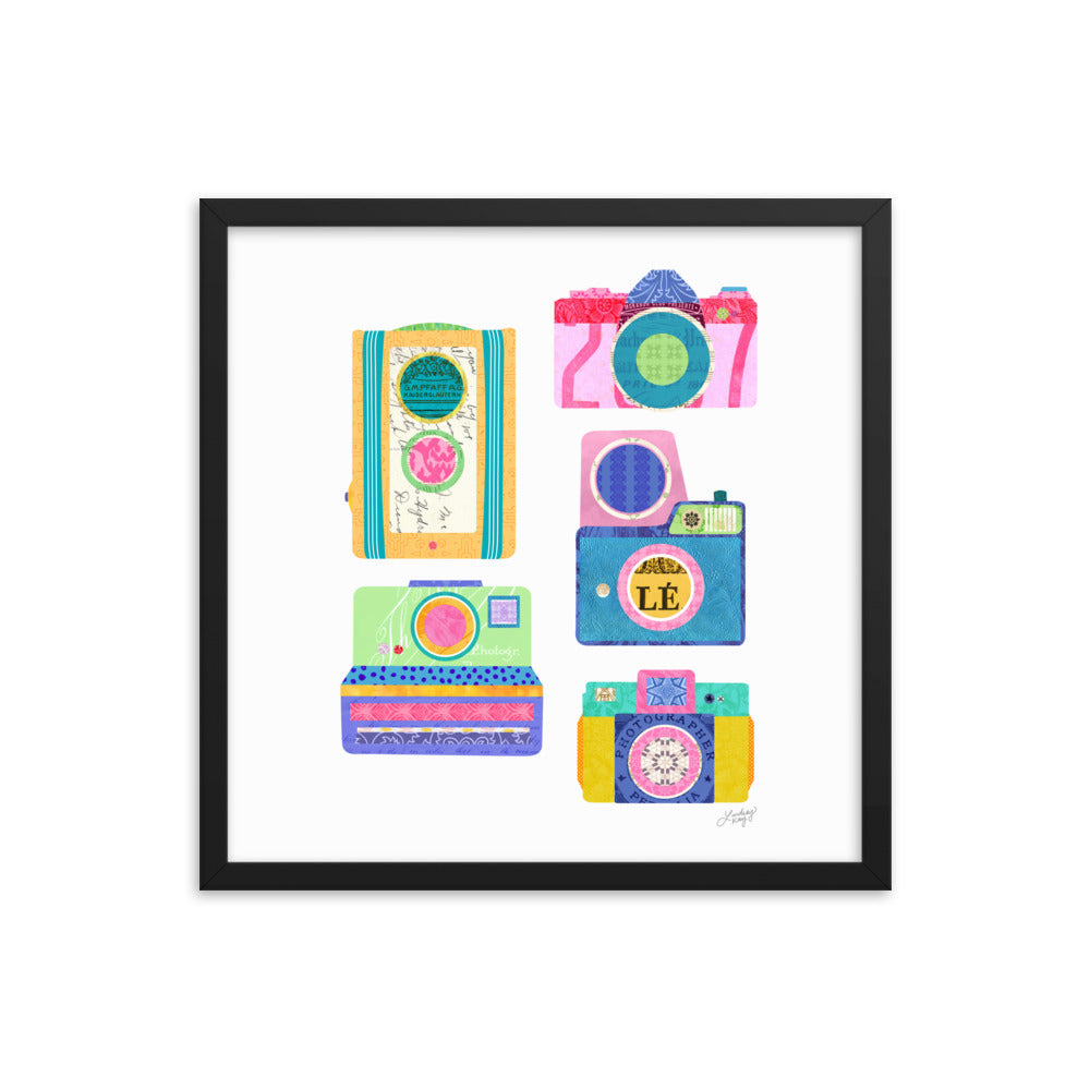 Colorful Cameras Collage - Framed Matte Print - Lindsey Kay Collective