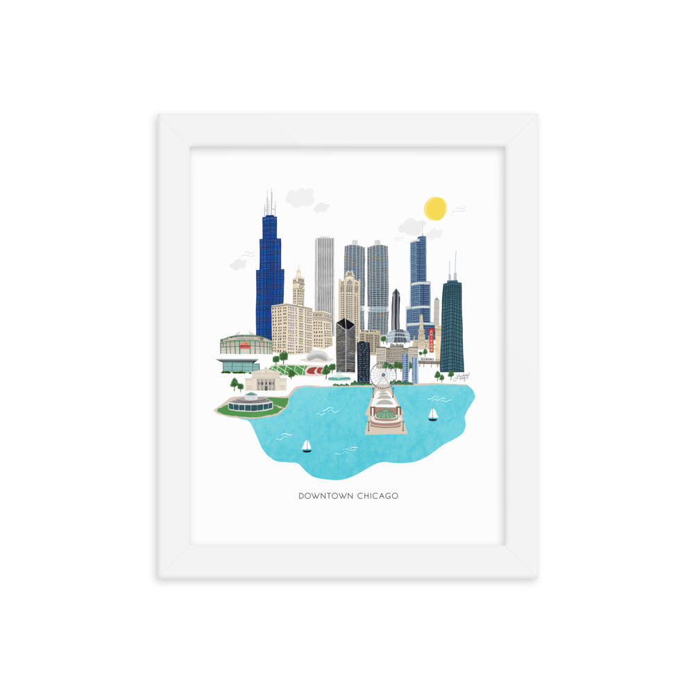Downtown Chicago Skyline Illustration - Framed Matte Print - Lindsey Kay Collective