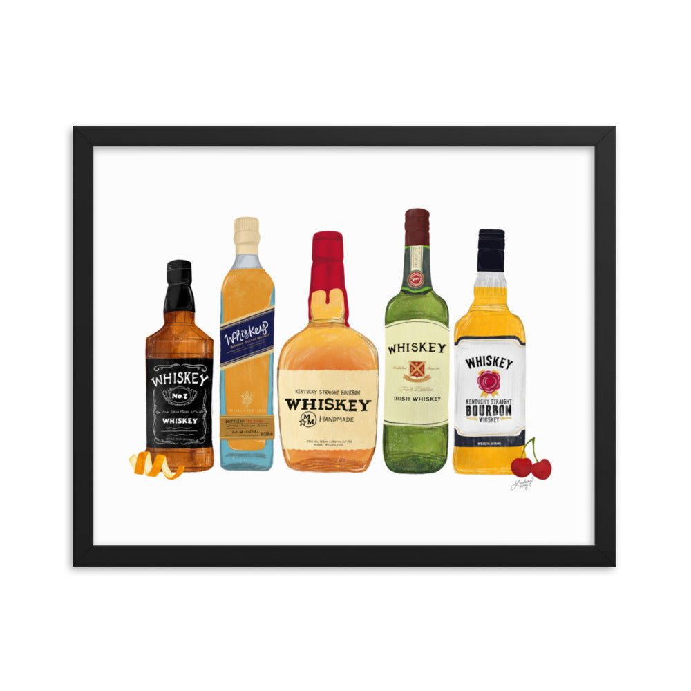 Whiskey Bottlees - Framed Matte Print