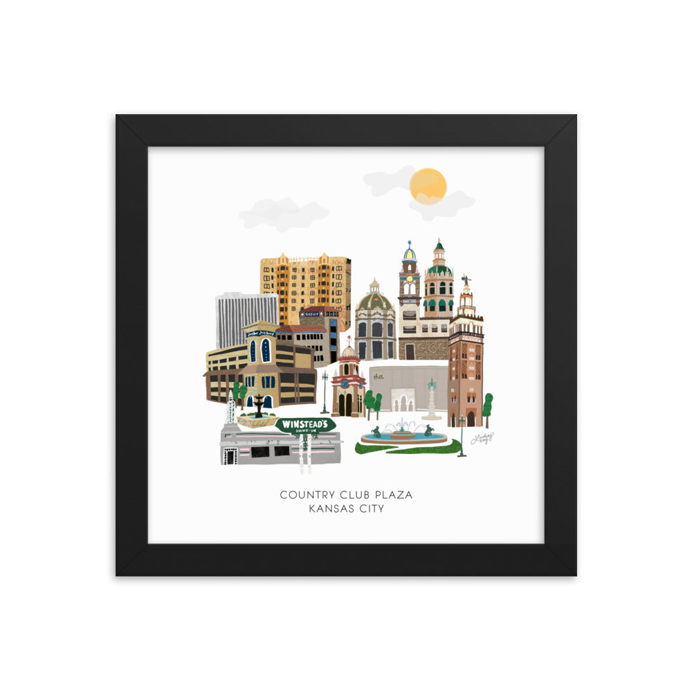 Kansas City Plaza Skyline Illustration - Framed Matte Print - Lindsey Kay Collective