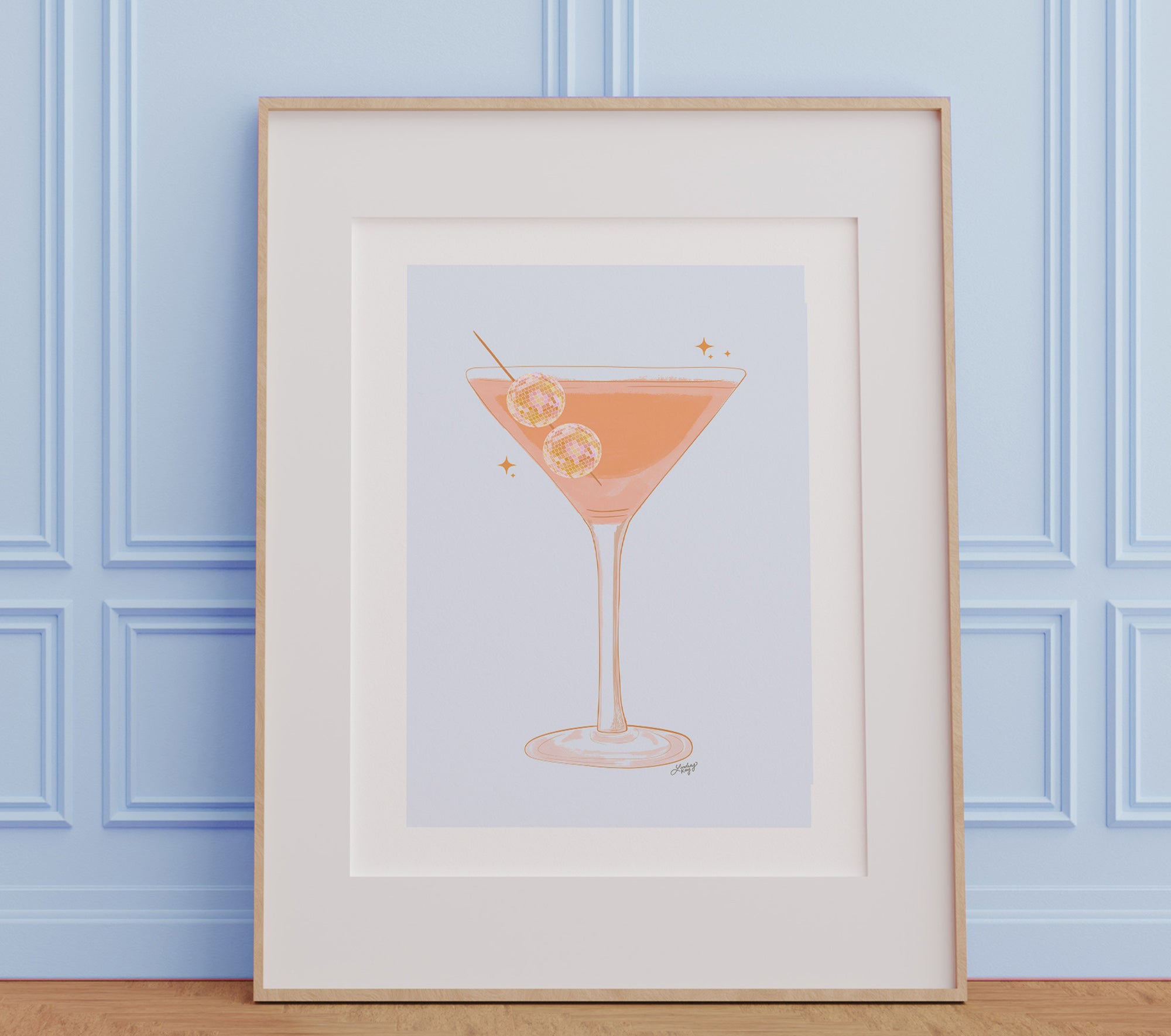 Ilustración de Disco Ball Martini (paleta naranja/amarilla) - Impresión de arte