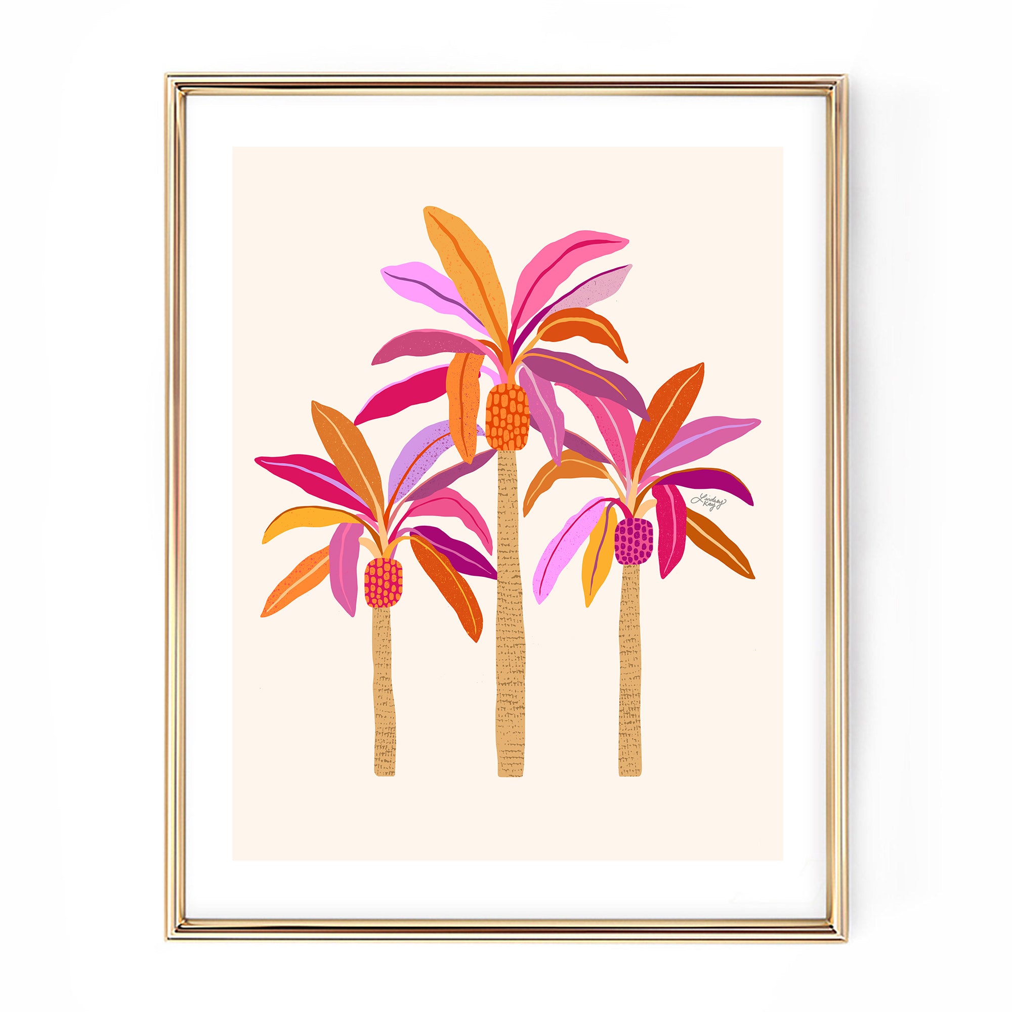 pink purple orange palm trees drawing illustration wall art poster art print tropical beach plant lindsey kay collective