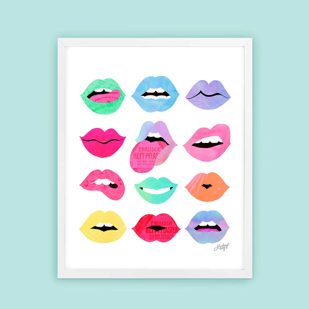 lips of love illustration rainbow palette art print