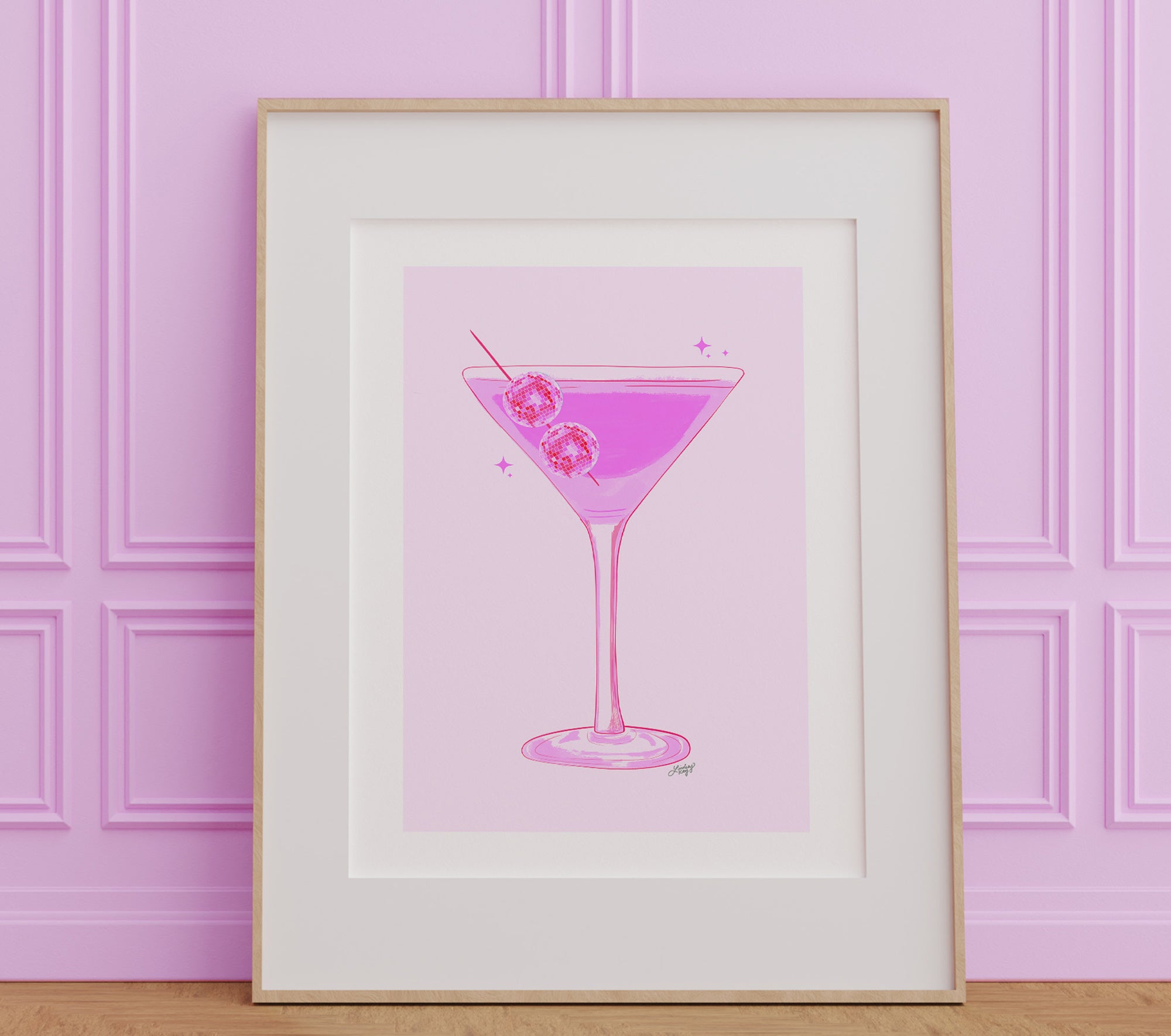 Ilustración de Disco Ball Martini (paleta rosa) - Impresión de arte