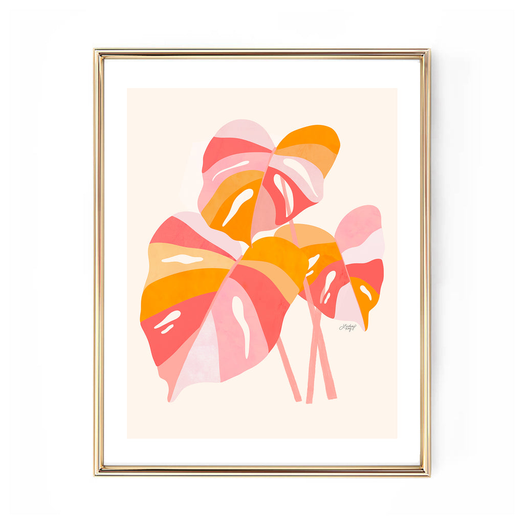 monstera plant pink orange art print poster illustration lindsey kay collective