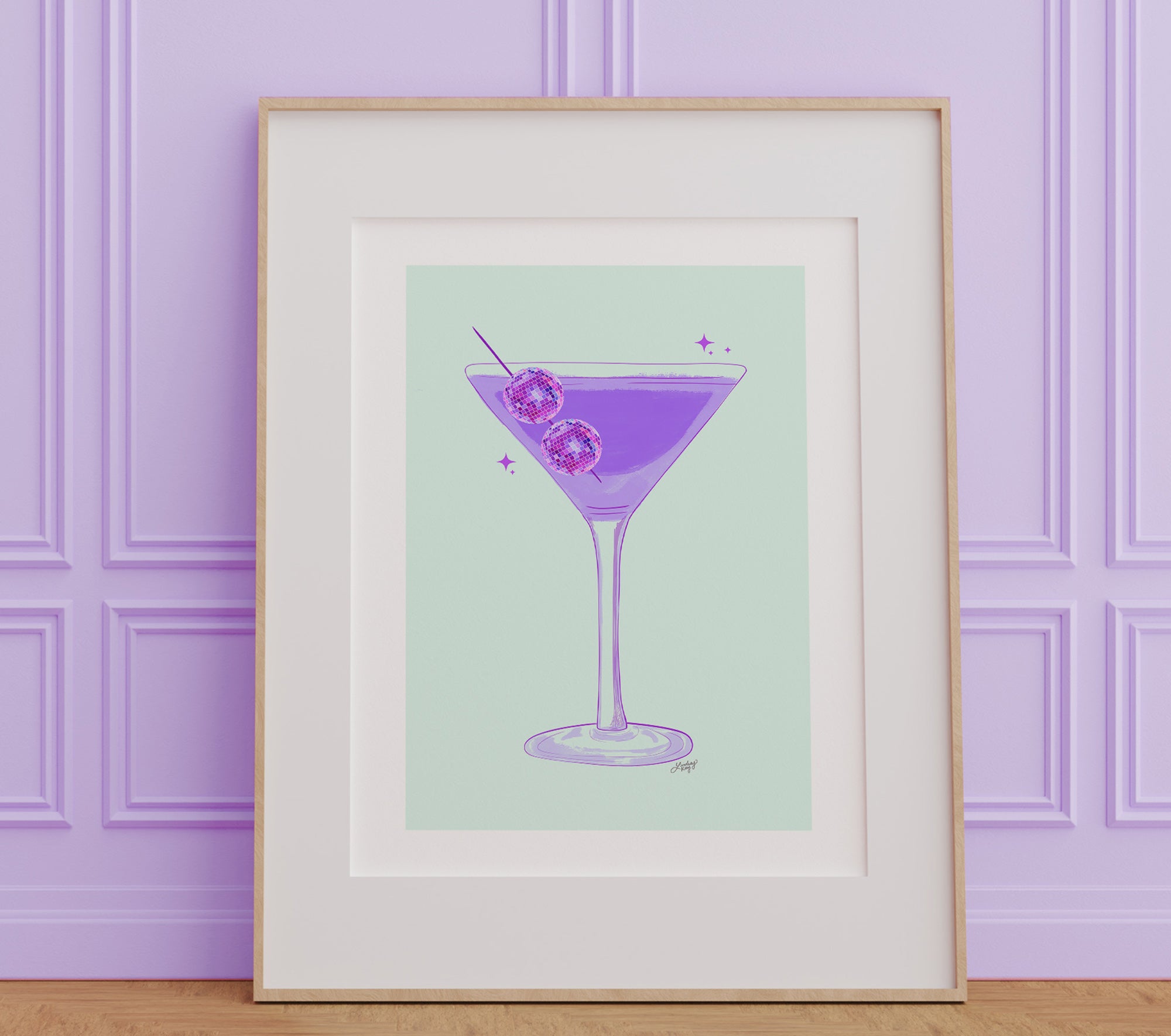 Ilustración de Disco Ball Martini (paleta púrpura) - Impresión de arte