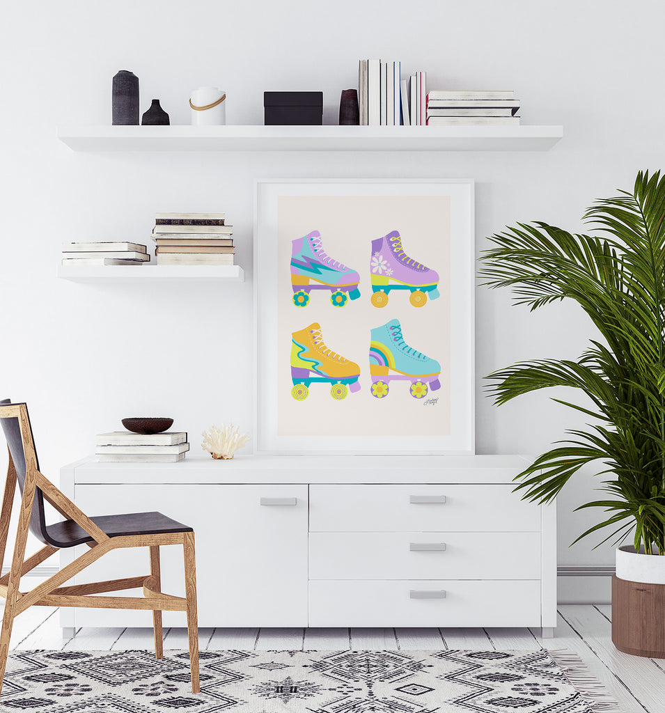 Retro Roller Skates Illustration (Bright Palette) - Art Print