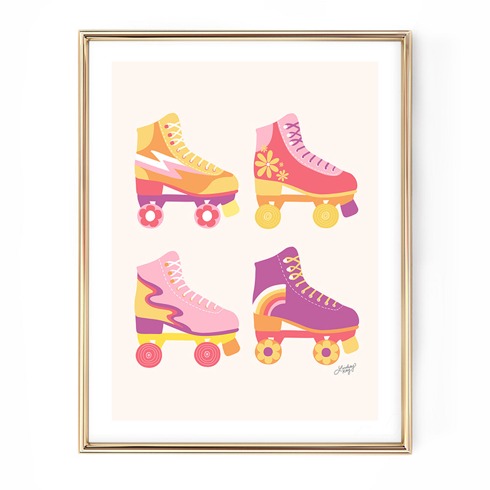 retro roller skates illustration art print poster