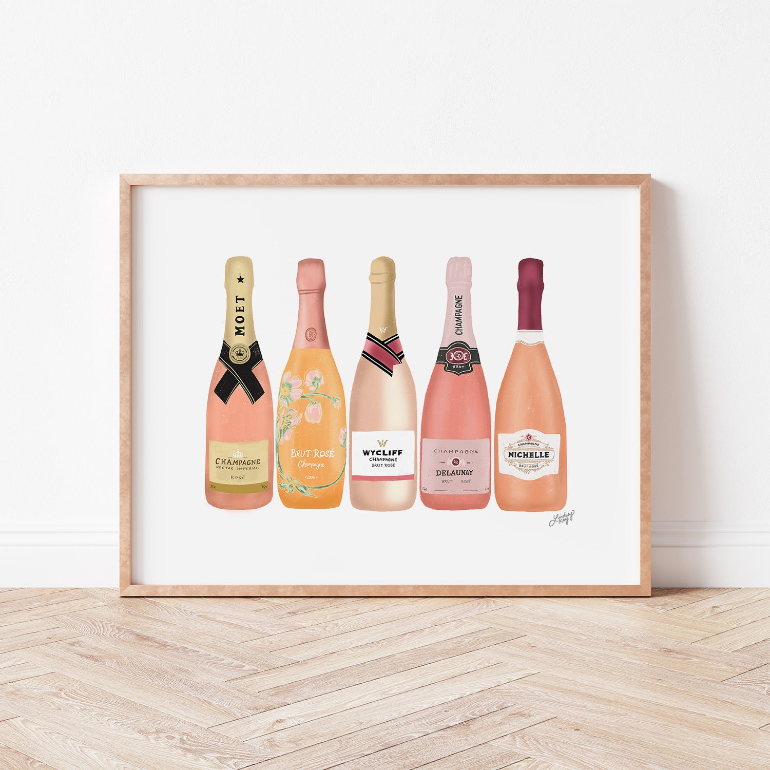 Botellas de champán rosa - Impresión de arte