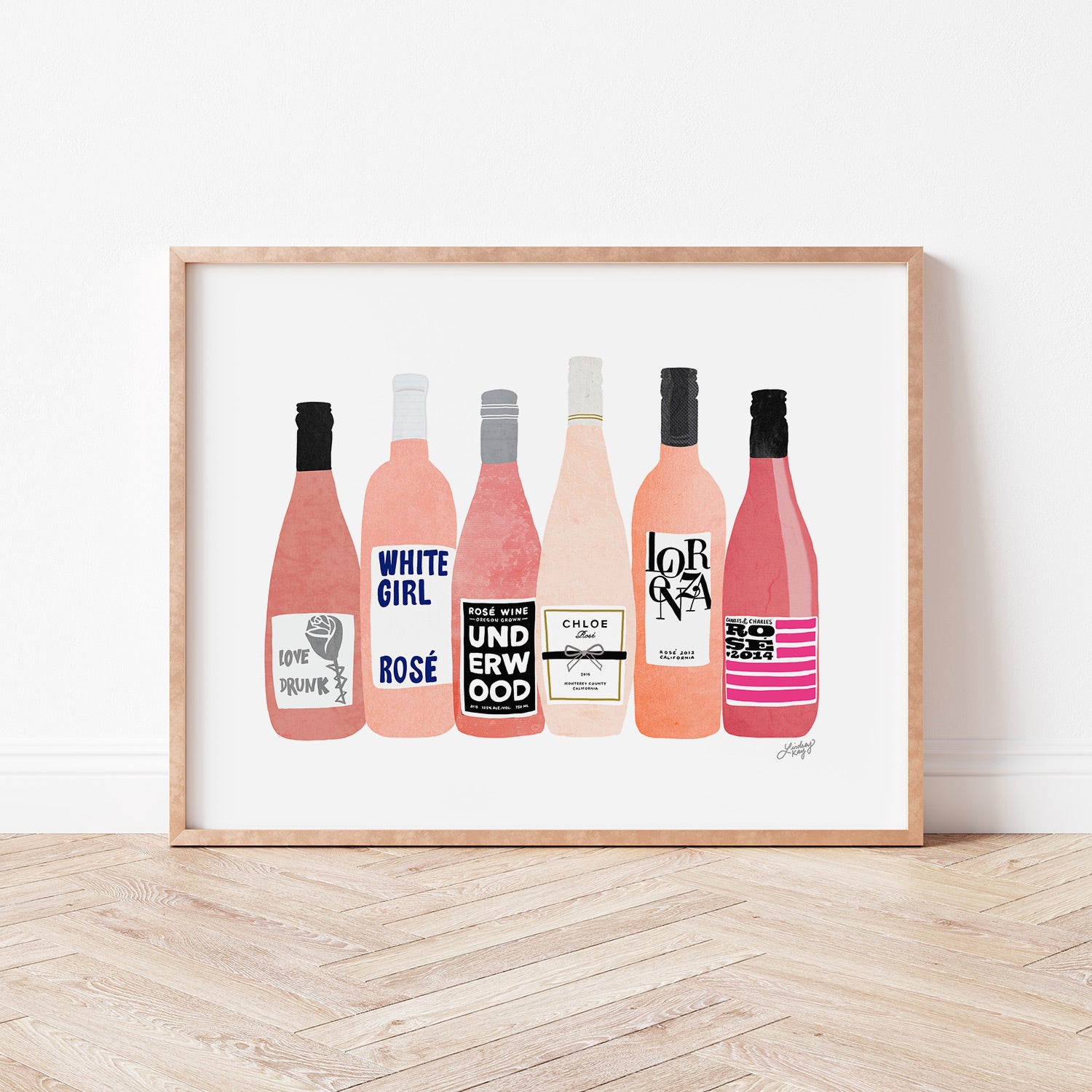 Botellas de vino rosado - Impresión de arte