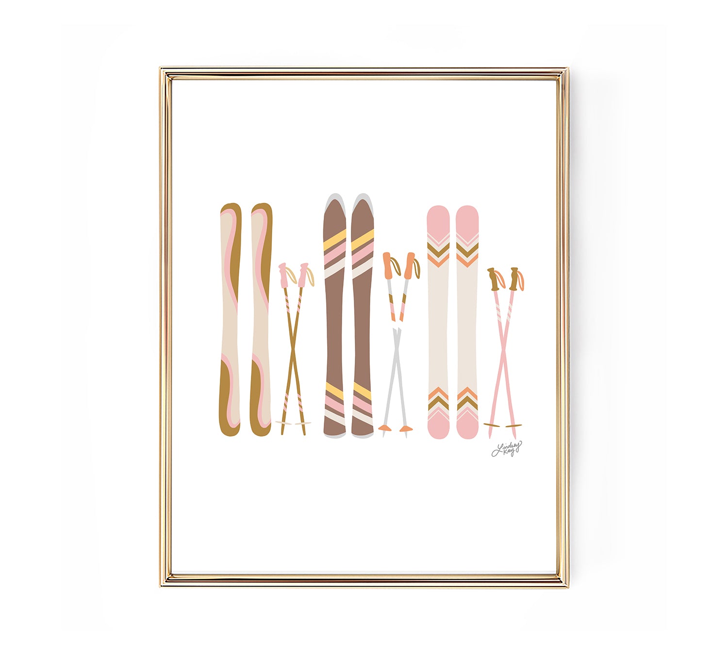skis art print retro illustration design art poster lindsey kay co wall art
