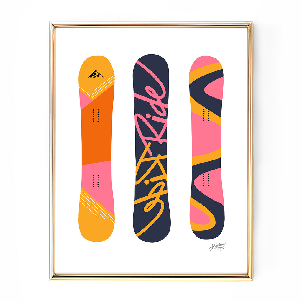 snowboards boarding retro color art print poster illustration lindsey kay collective