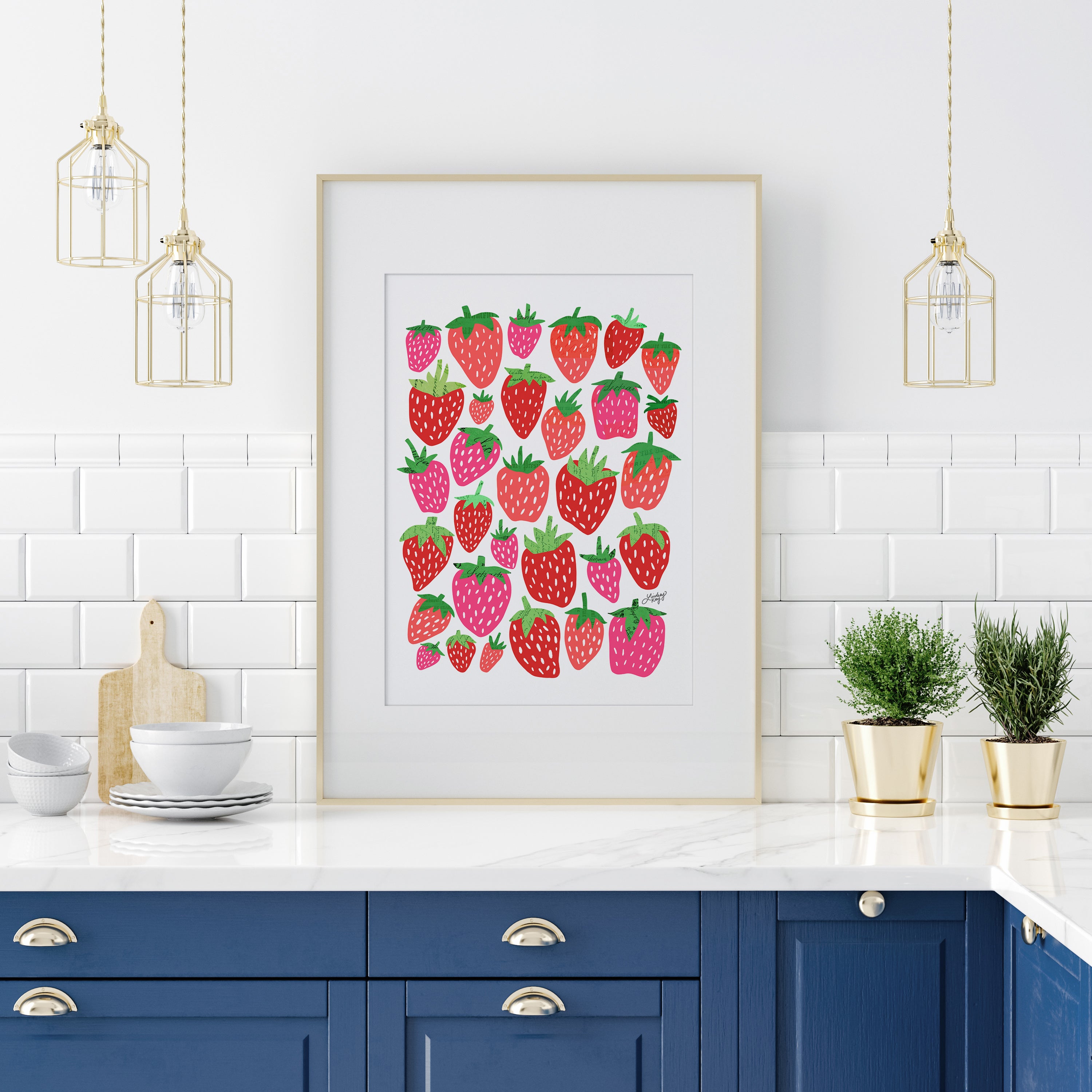 Collage de ilustración de fresas - Impresión de arte