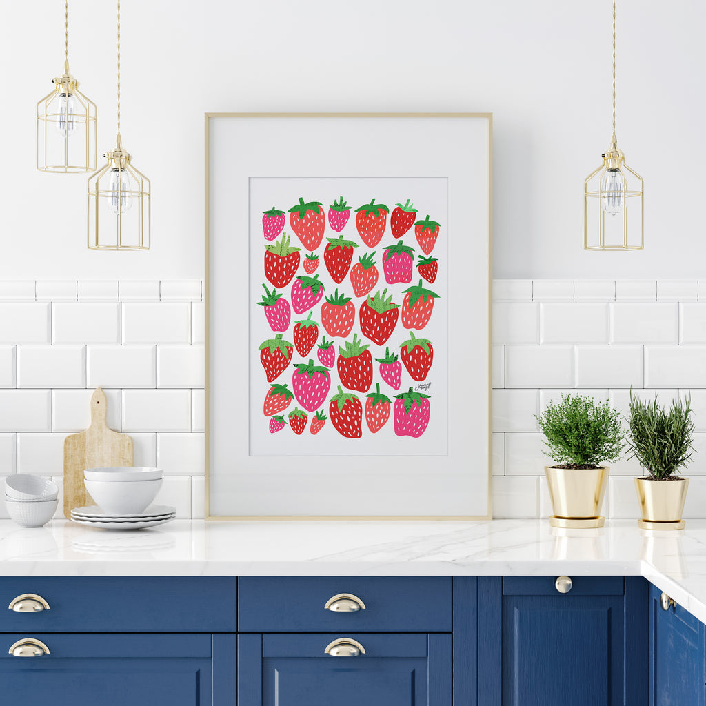 Strawberries Illustration Collage - Art Print