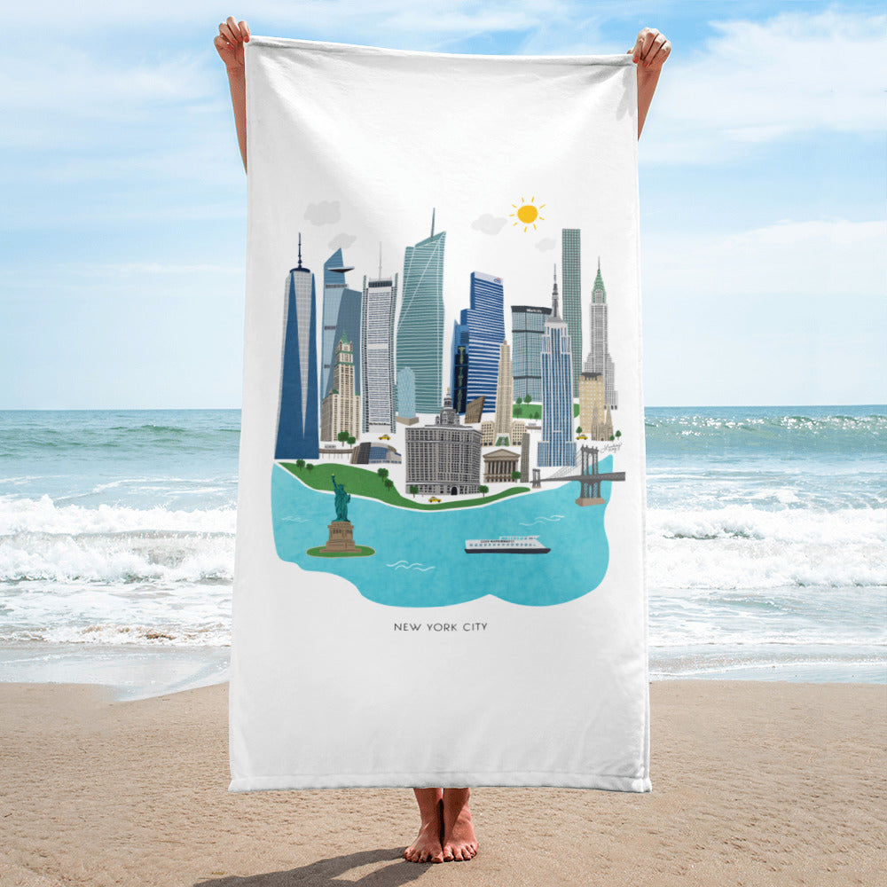 new york city skyline illustration downtown beach towel pool accessory cute lindsey kay collective