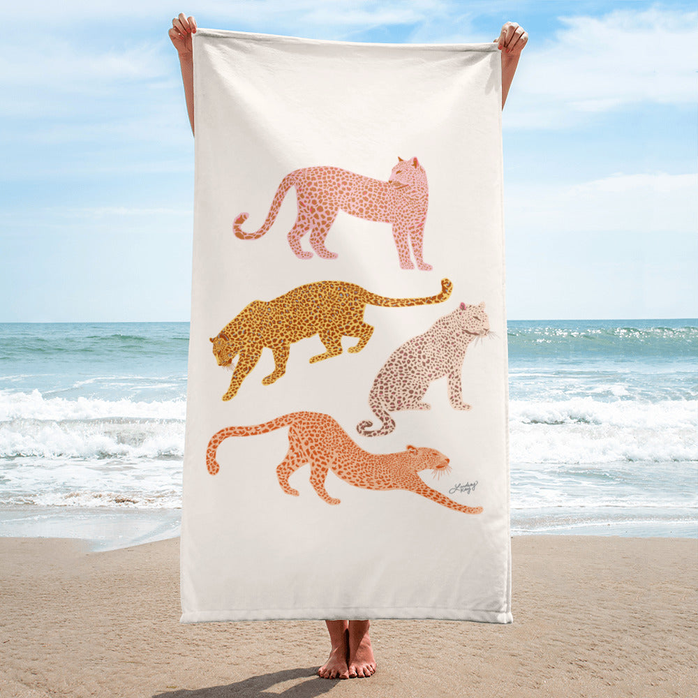 leopards illustration beach towel pool accessory summer colorful lindsey kay collective