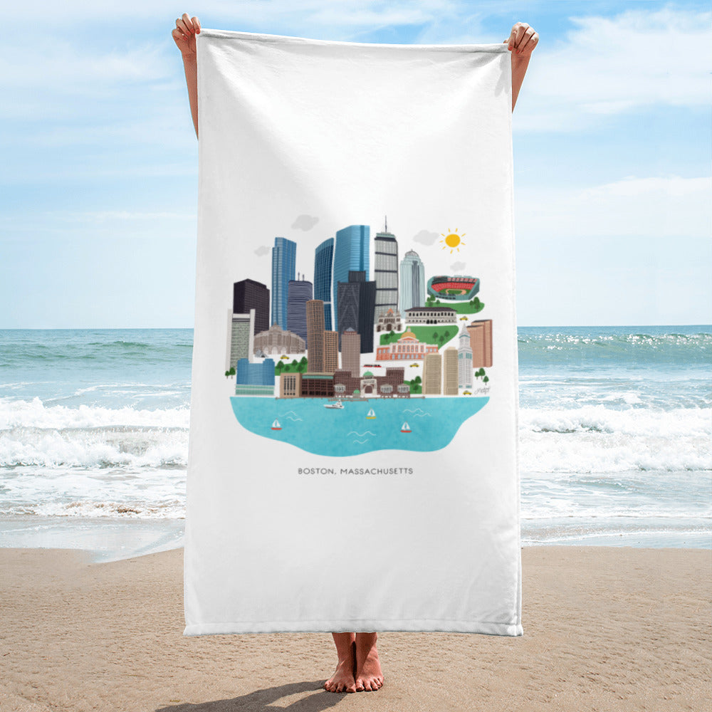 Boston Skyline Illustration - Beach Towel - Lindsey Kay Collective