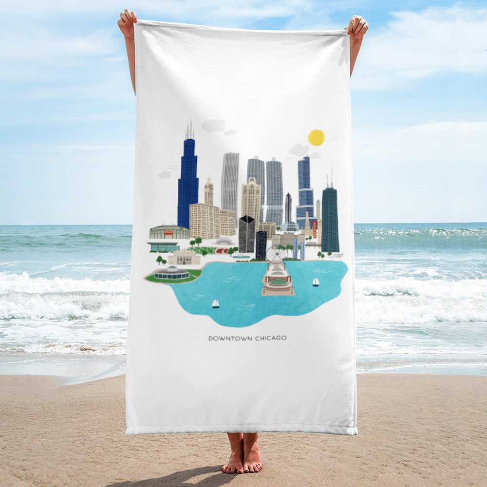 chicago downtown skyline beach towel pool accessories artwork lindsey kay collective